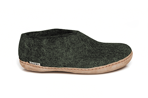Forest green coloured wool glerup shoe slipper with leather bottom