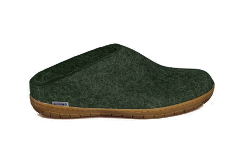 Forest green coloured wool glerup slip on slipper with rubber bottom