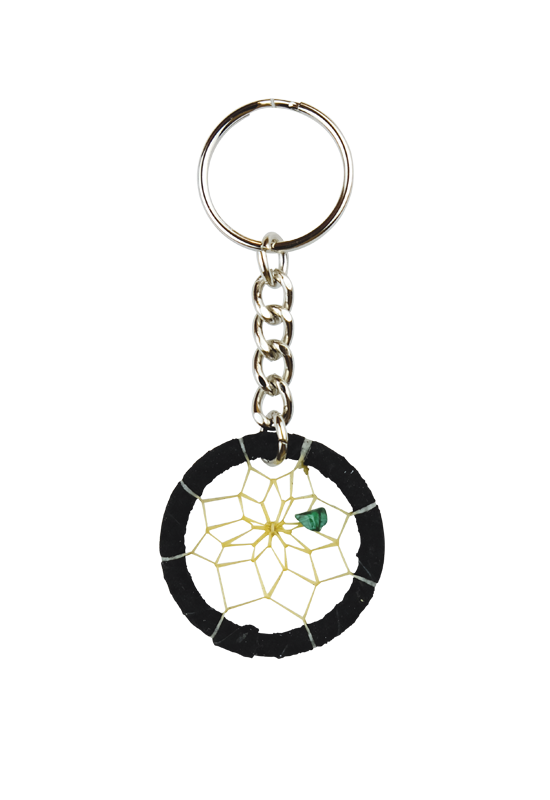 1.5” dreamcatcher keychain w/ rock chip Comes in Black, Green and Tan