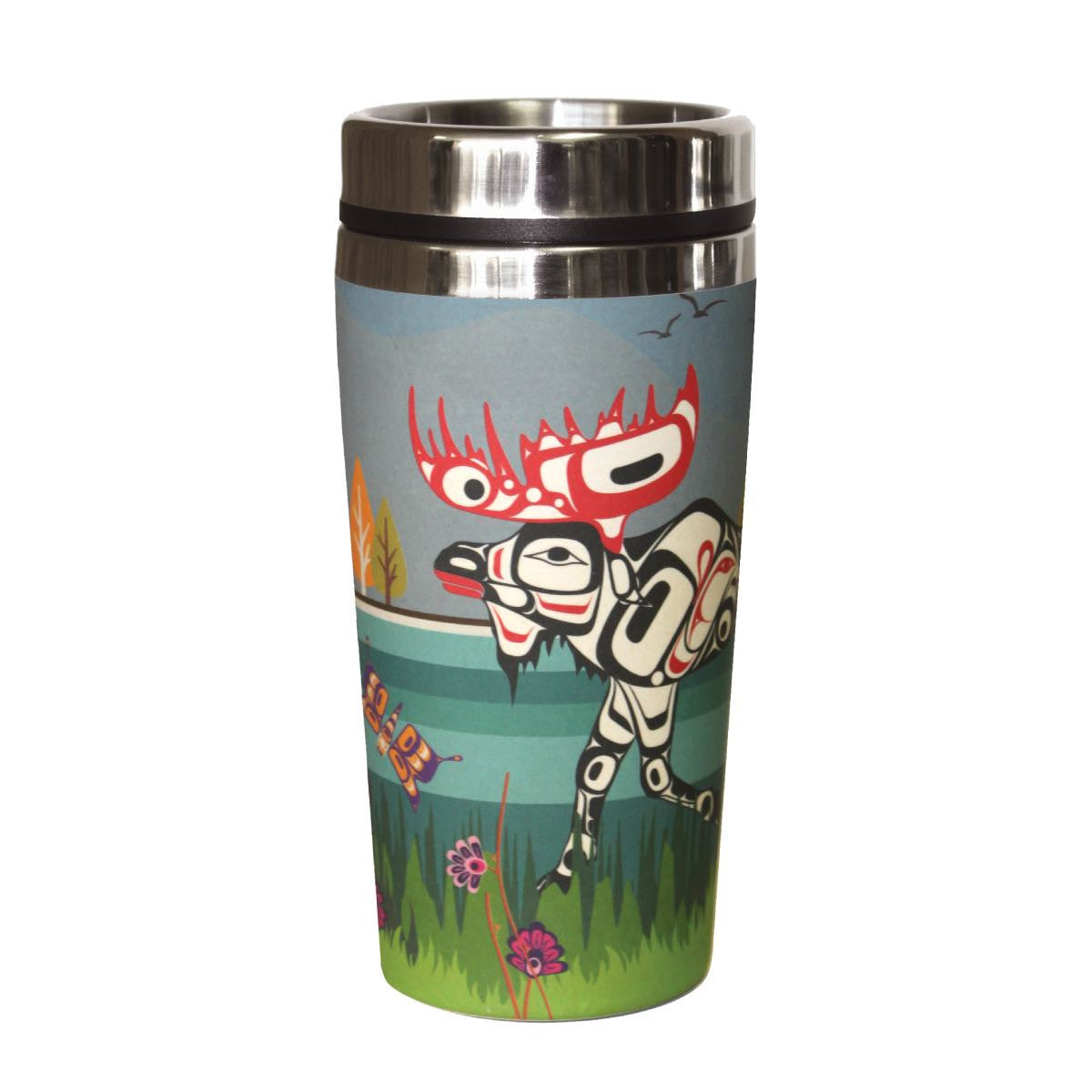 Featuring a stainless steel interior to keep your beverage hot and a bamboo fiber exterior with an Indigenous design, you can be stylish as well as eco-friendly.