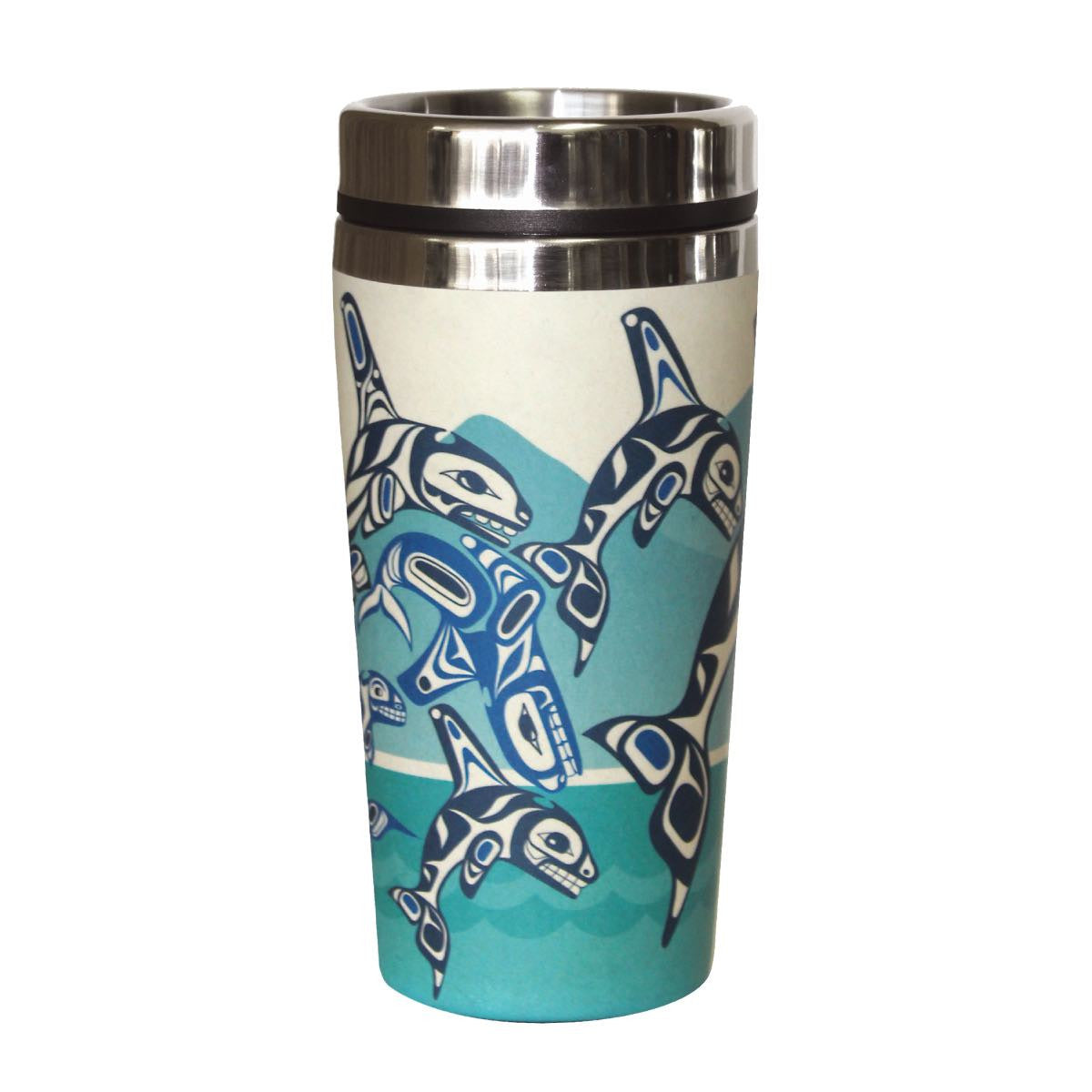 Featuring a stainless steel interior to keep your beverage hot and a bamboo fiber exterior with an Indigenous design, you can be stylish as well as eco-friendly.
