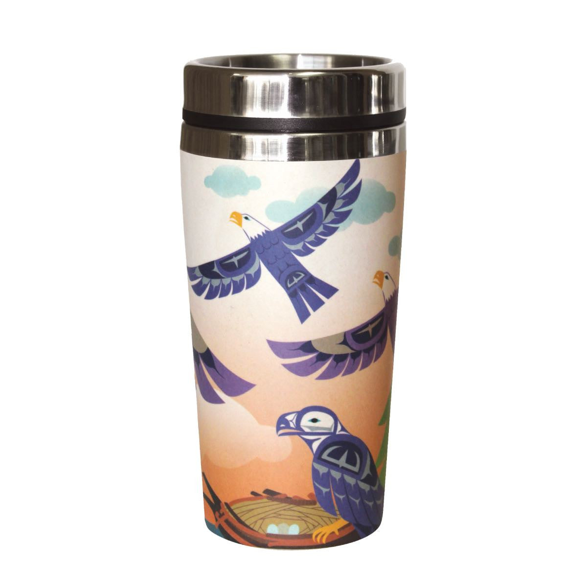Featuring a stainless steel interior to keep your beverage hot and a bamboo fiber exterior with an Indigenous design, you can be stylish as well as eco-friendly.