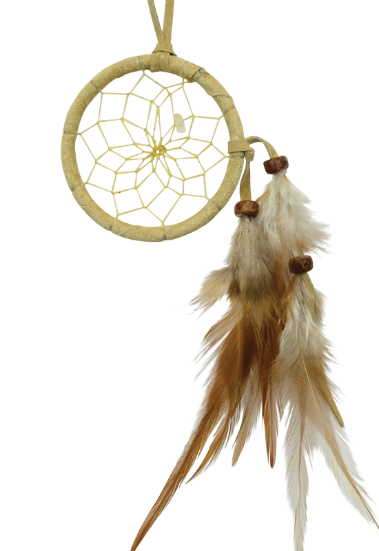 2" Natural Cascade Dream Catcher with beads and feathers to the side.  Comes in Tan, White and Black