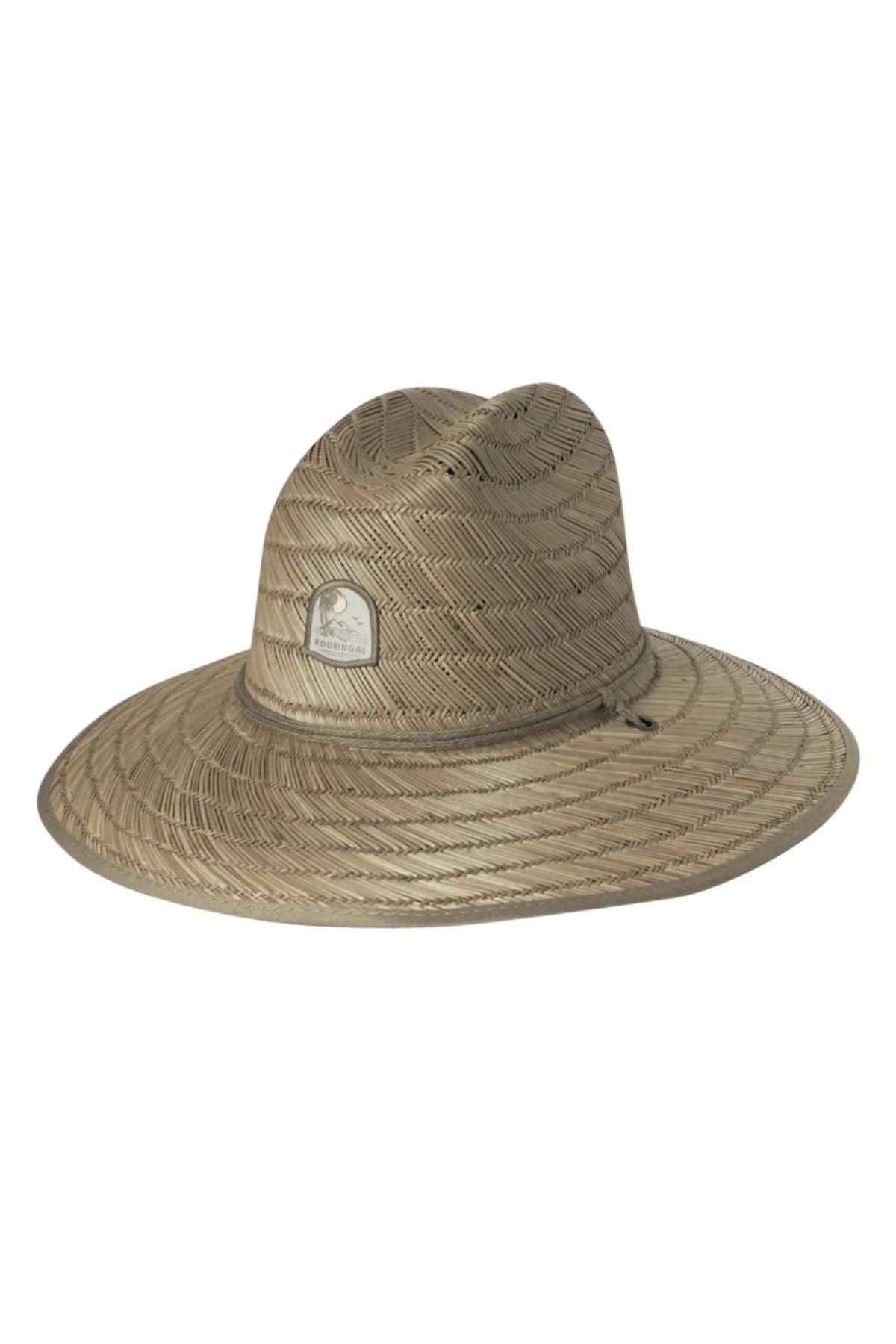 Kooringal mens summer sun hat featuring a straw hat with a wide brim and adjustable chin cord