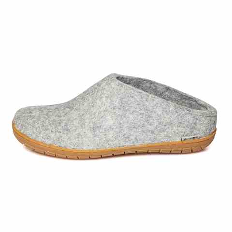 Grey coloured wool glerup slip on slipper with rubber bottom