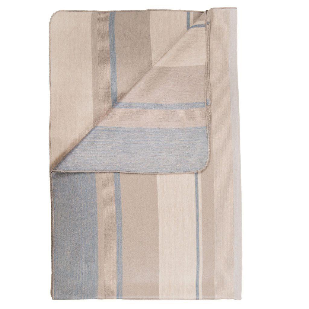 Beige and Grey Striped Cosy Alpaca Blanket