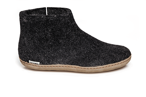 Charcoal coloured wool glerup boot with leather bottom