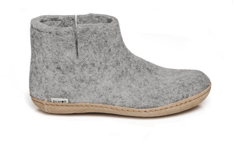 Grey coloured wool glerup boot with leather bottom