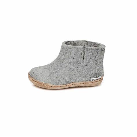 Kids Grey coloured wool glerup boot with leather bottom