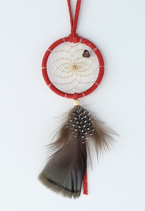 2" Garnet Birthstone Dreamcatcher red with brown feather