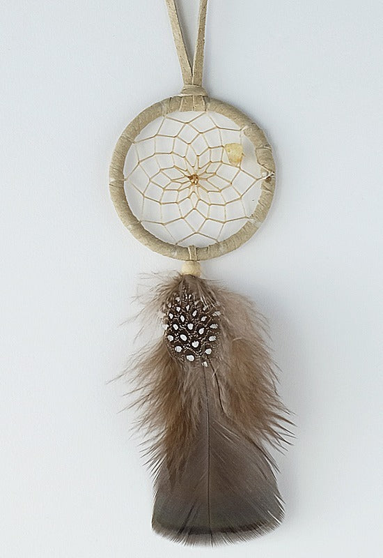 2" Citrine birthstone dreamcatcher with brown feather