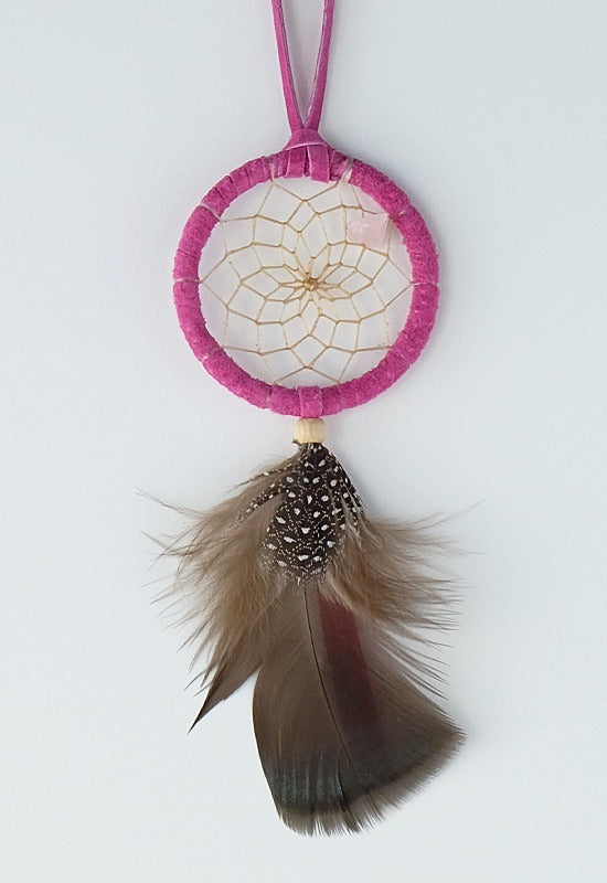 2" Tourmaline Birthstone dreamcatcher pink with brown feather