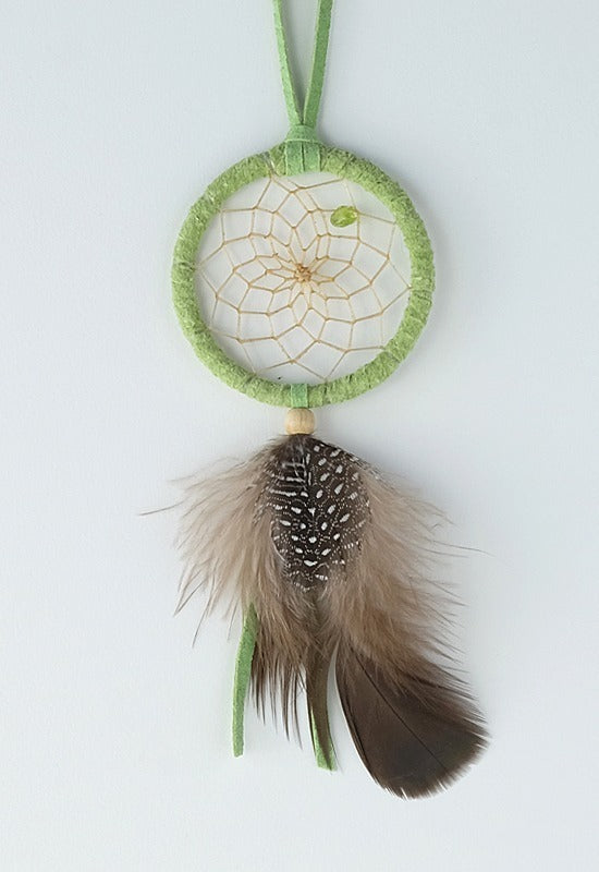 2" peridot Birthstone dreamcatcher green with brown feather