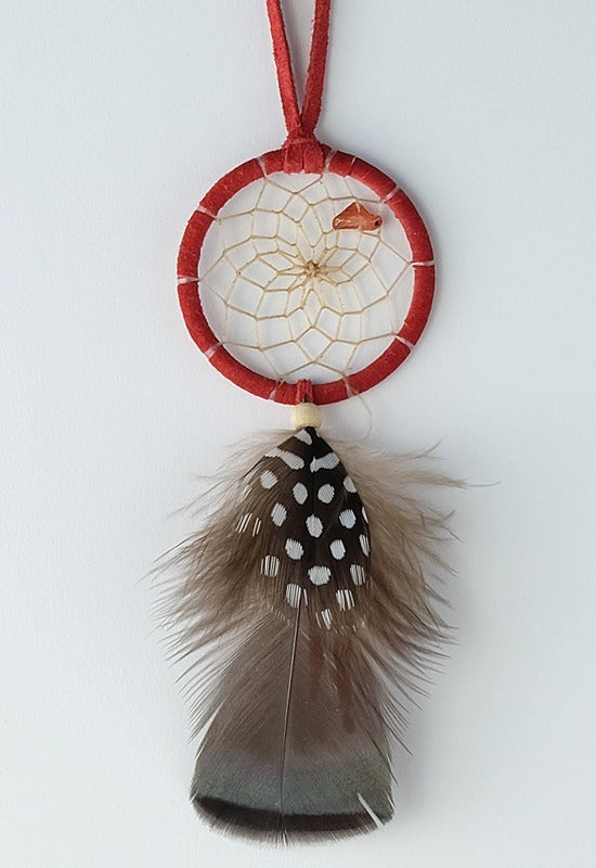 2" Carnelian Birthstone dreamcatcher red with brown feather