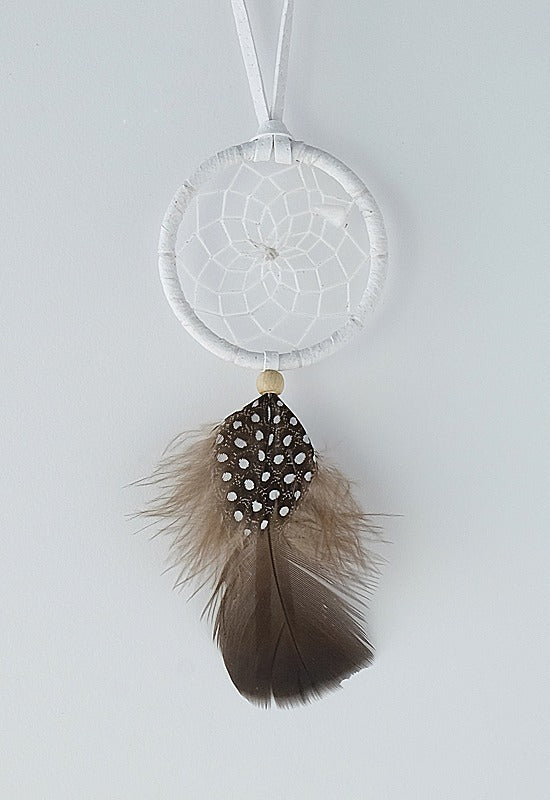 2" moonstone birthstone dreamcatcher white with brown feather