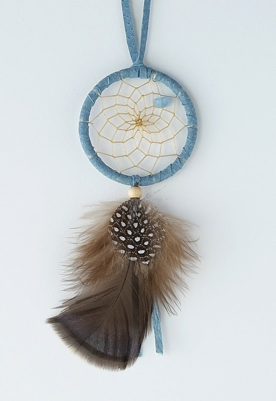 2" aquamarine Birthstone dreamcatcher light blue with brown feather