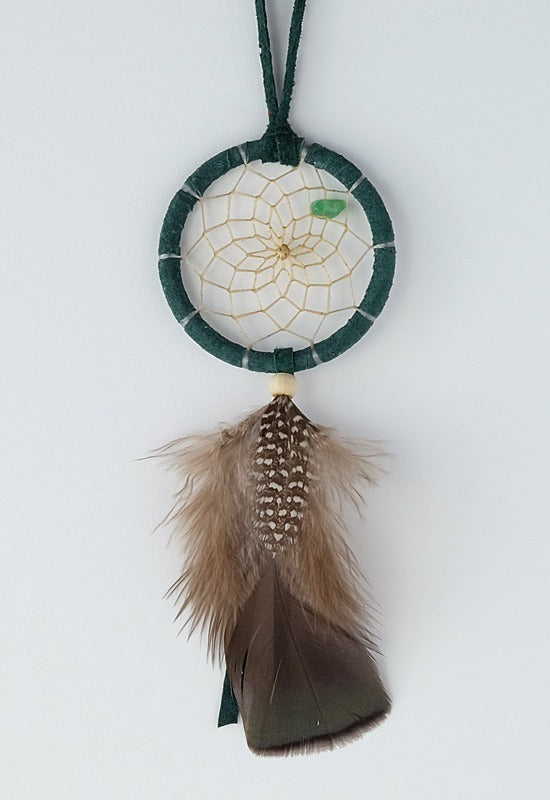 2" green agate birthstone dreamcatcher dark green with brown feather