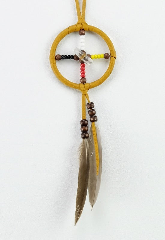 2" dreamcatcher with beaded medicine wheel and crystal 