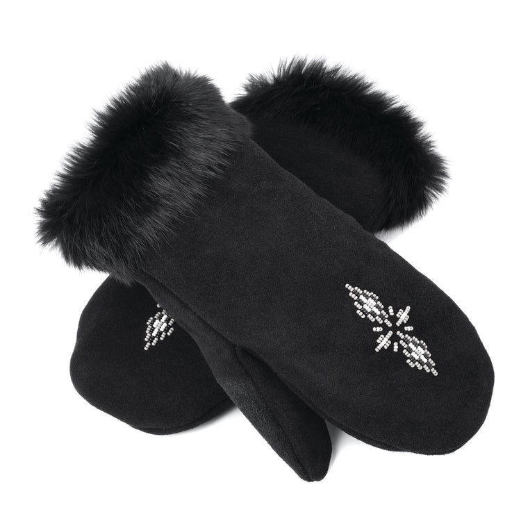 Cozy And Soft Black color Manitobah Fur Trim Mitt