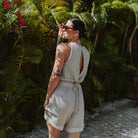 Halter neck open keyhole back linen sleeveless top