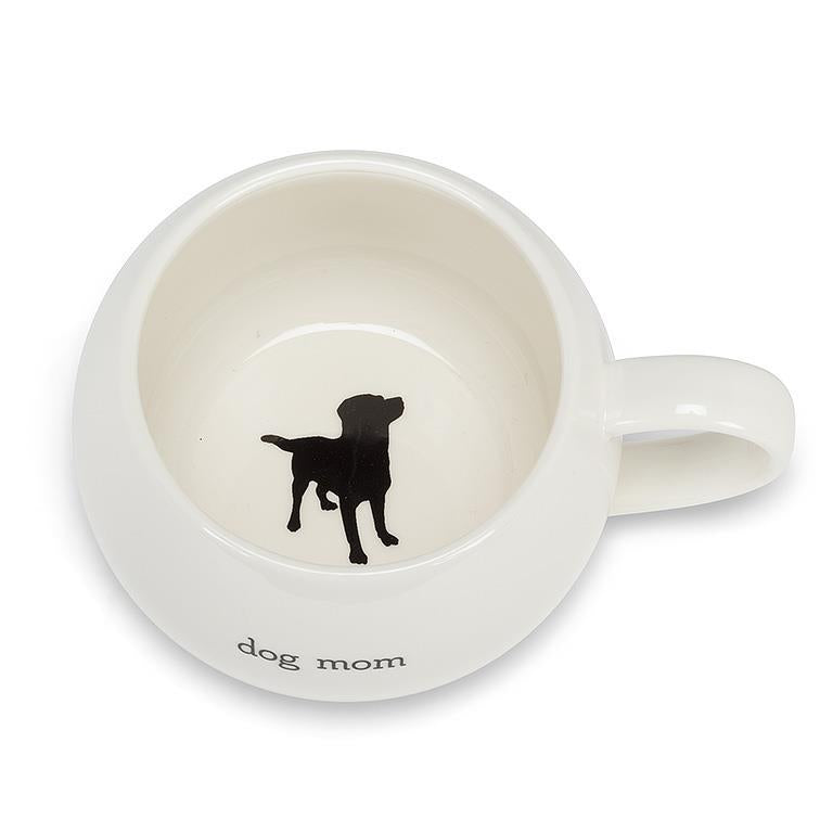 cute 16 oz ball mug made of stoneware; dog mom with dog silhouette 