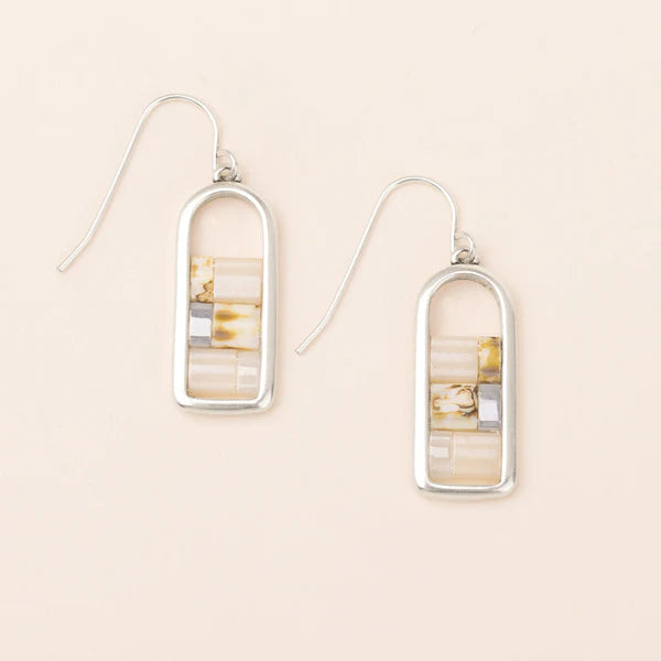 Beautiful And Sleek Combinations of Matte And Pearlescent Glass Beads That Are Framed By Modern Metallic Shapes These Earrings Feature The Beloved Japanese Miyuki Tila Beads And Are Hypoallergenic. These Modern Earrings are 14K Gold or Sterling Silver Dipped Brass and are Nickel And Cadmium Free