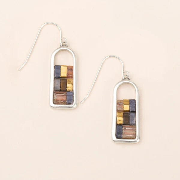 Beautiful And Sleek Combinations of Matte And Pearlescent Glass Beads That Are Framed By Modern Metallic Shapes These Earrings Feature The Beloved Japanese Miyuki Tila Beads And Are Hypoallergenic. These Modern Earrings are 14K Gold or Sterling Silver Dipped Brass and are Nickel And Cadmium Free