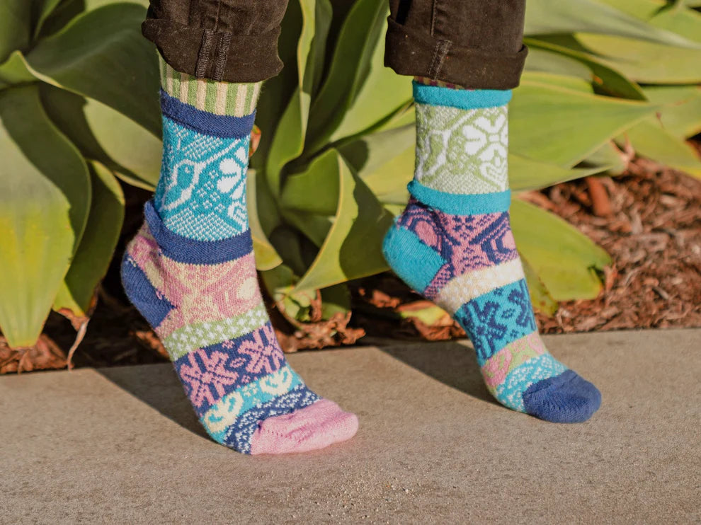 Toasty Warm Crew Solmate Socks With Beautiful Iconic Print Of Hummingbird And Flowers