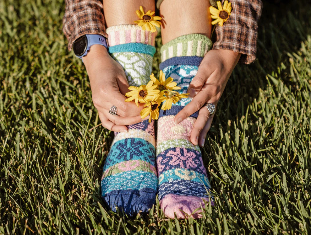 Toasty Warm Crew Solmate Socks With Beautiful Iconic Print Of Hummingbird And Flowers