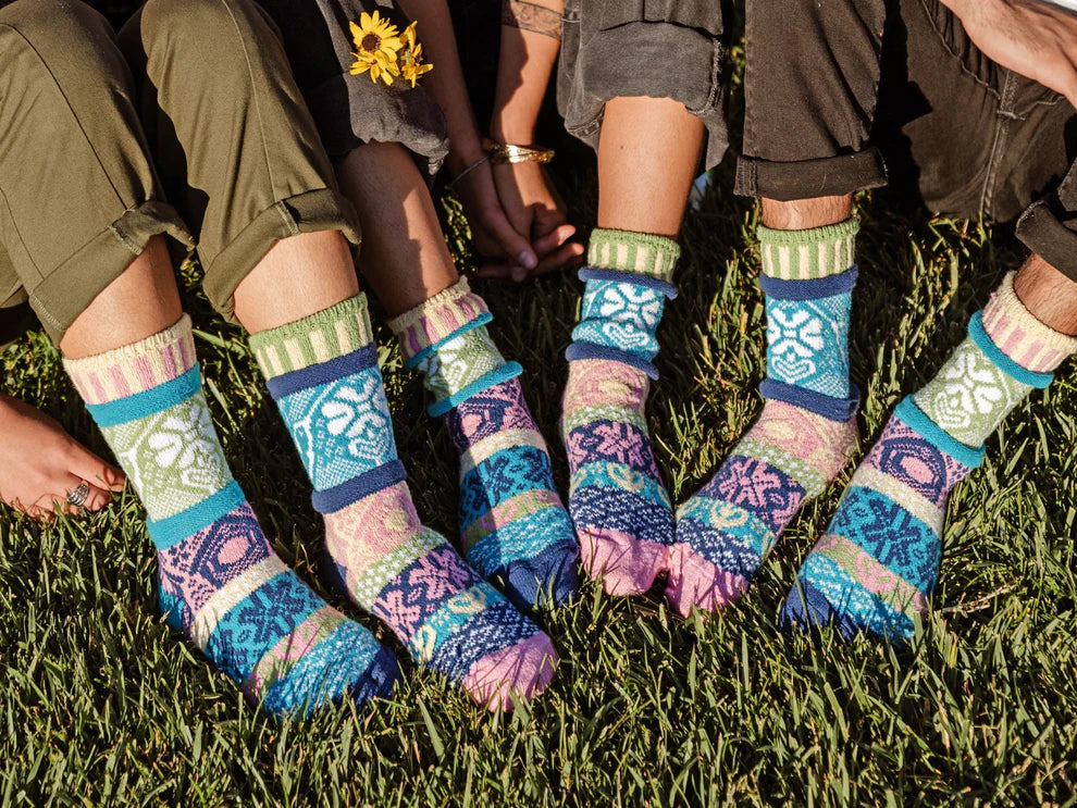 Toasty Warm Crew Solmate Socks With Beautiful Iconic Print Of Hummingbird And Flowers