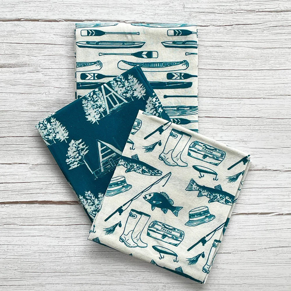 Blue lakelife kitchen towels in set of three