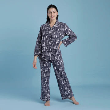 Blue Color 100% Cotton Winter Wonderland PJ Set 