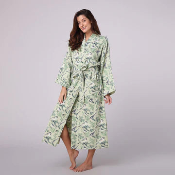 Green Color 100% Cotton Jardin Robe 