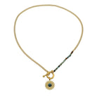 McKENZIE Gold and Green Stone Sun Necklace with Toggle Clasp 