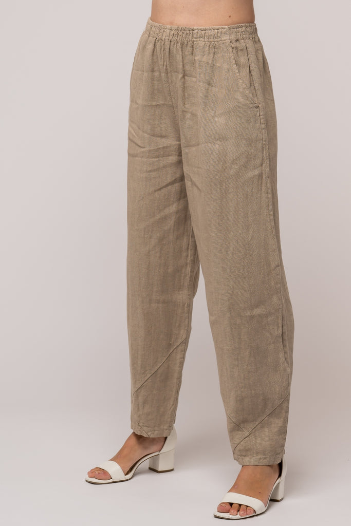 100% Premium French Linen Natural Color Light And Airy Pull-on Pants 