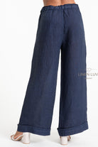 100% Linen Navy Coloured Wide-Leg Pant