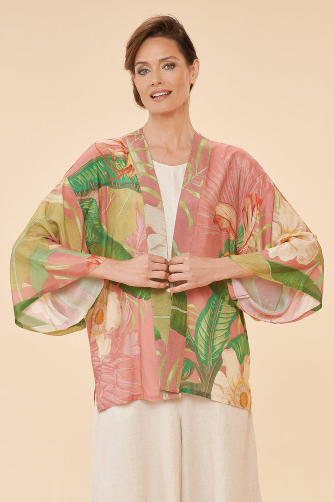 Powder women's clothing kimono jacket summer tropical candy floral pink green 