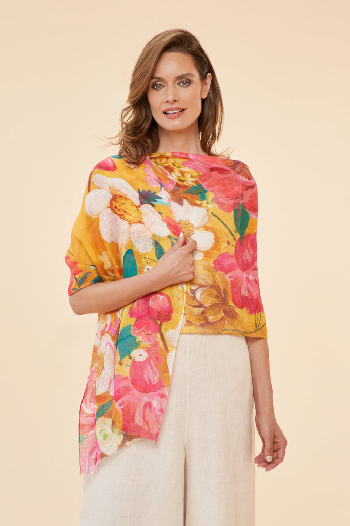 Powder linen scarf women's accessories summer florals yellow pink