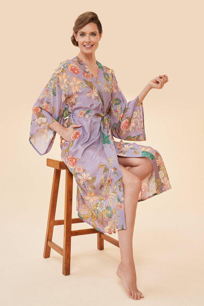 Powder women's clothing kimono gown summer lilac tiger design