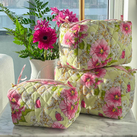 floral print set of three  quilted make up kit