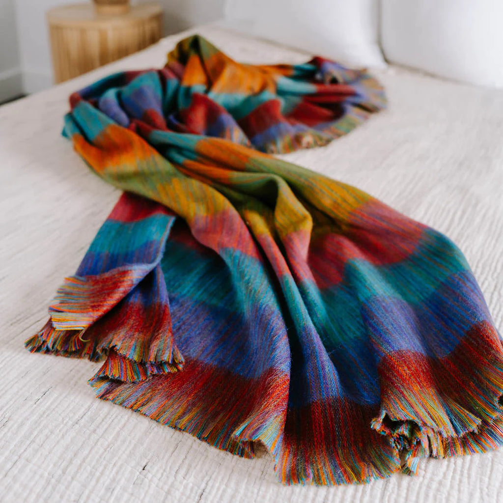 Multi Color 20% Alpaca, 80% Acrylic; Hand-loomed And Machine-woven Blanket