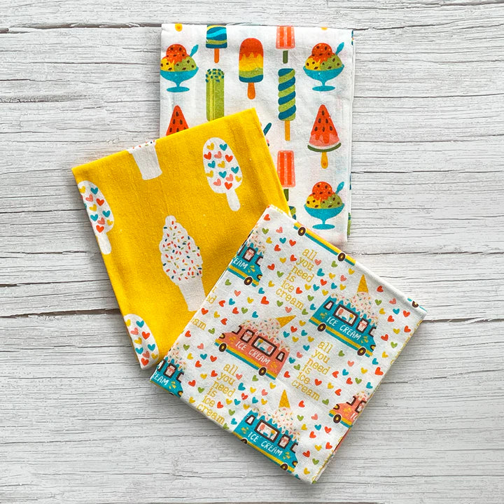 Icecream print summer kitchen towels in set of three 