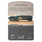 Tap into the energies of the earth.  Semi precious gemstones adorn wrist & neckline. Effortlessly converts from bracelet to necklace.  Can be wrapped 4-5 times as a bracelet and 1-2 times as a necklace. 