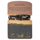 Tap into the energies of the earth.  Semi precious gemstones adorn wrist & neckline. Effortlessly converts from bracelet to necklace.  Can be wrapped 4-5 times as a bracelet and 1-2 times as a necklace. 