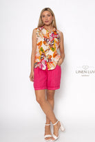 100% Linen, Colourful Floral Button-Up