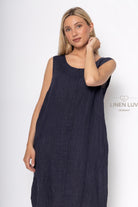 100% Linen Navy Shift Sleeveless Dress