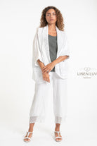 100% Linen, White Open-Front Cardigan
