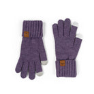 Purple Color Cozy Mid-weight Knit With Ribbed Cuff Mitts