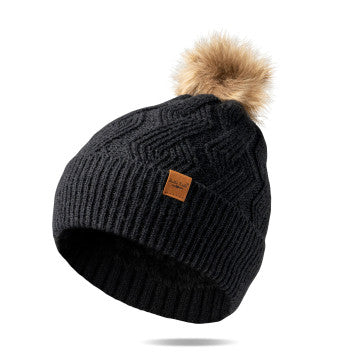 Black Color Stylish Knits With Unbeatable Warmth, Fuzzy Faux Fur Pom Hat