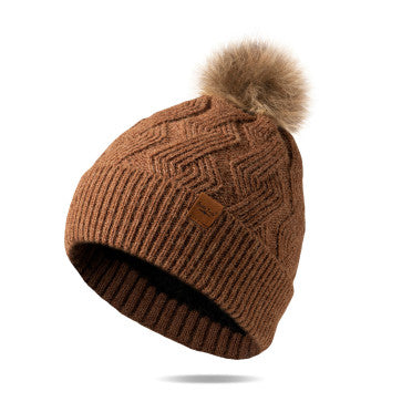 Brown Color Stylish Knits With Unbeatable Warmth, Fuzzy Faux Fur Pom Hat